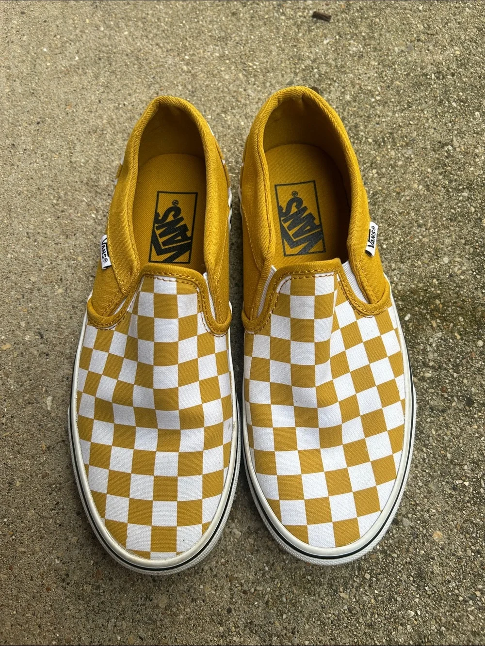 Vans Slip-On Checkerboard Sneakers - Yellow & White Womens Size 7